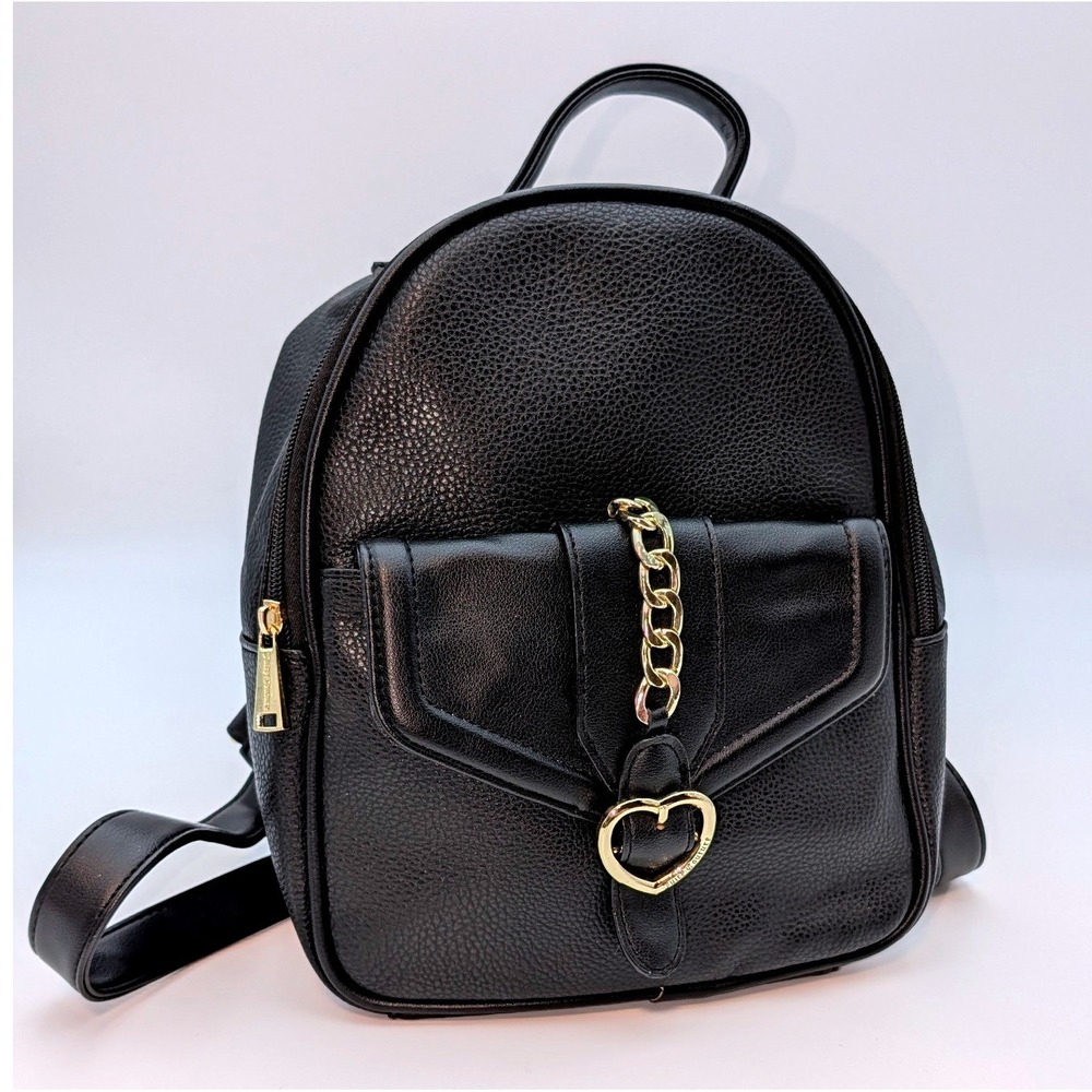 Juicy Couture Black‎ Mini Backpack Gold Heart Chain Detail Pebbled Faux Leather
